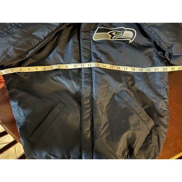 NFL Seattle Seahawks Reversible Fleece Jacket PVC Sleeves Size S 2 front logos - Picture 14 of 14